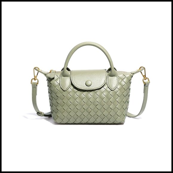 Mini Braided Faux Leather Top Handle Satchel Crossbody Bag Daily Use
